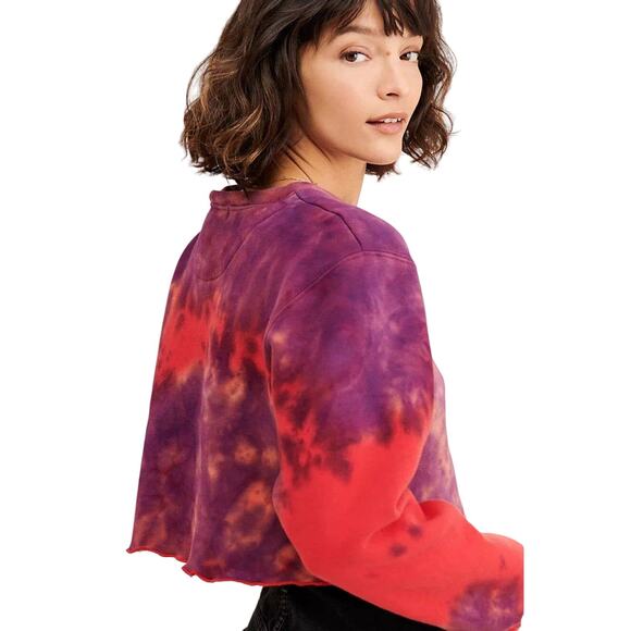 Neema California Chloe Red Purple Crop Pullover Sweatshirt M Tie-Dye Sun Washed - Picture 4 of 14